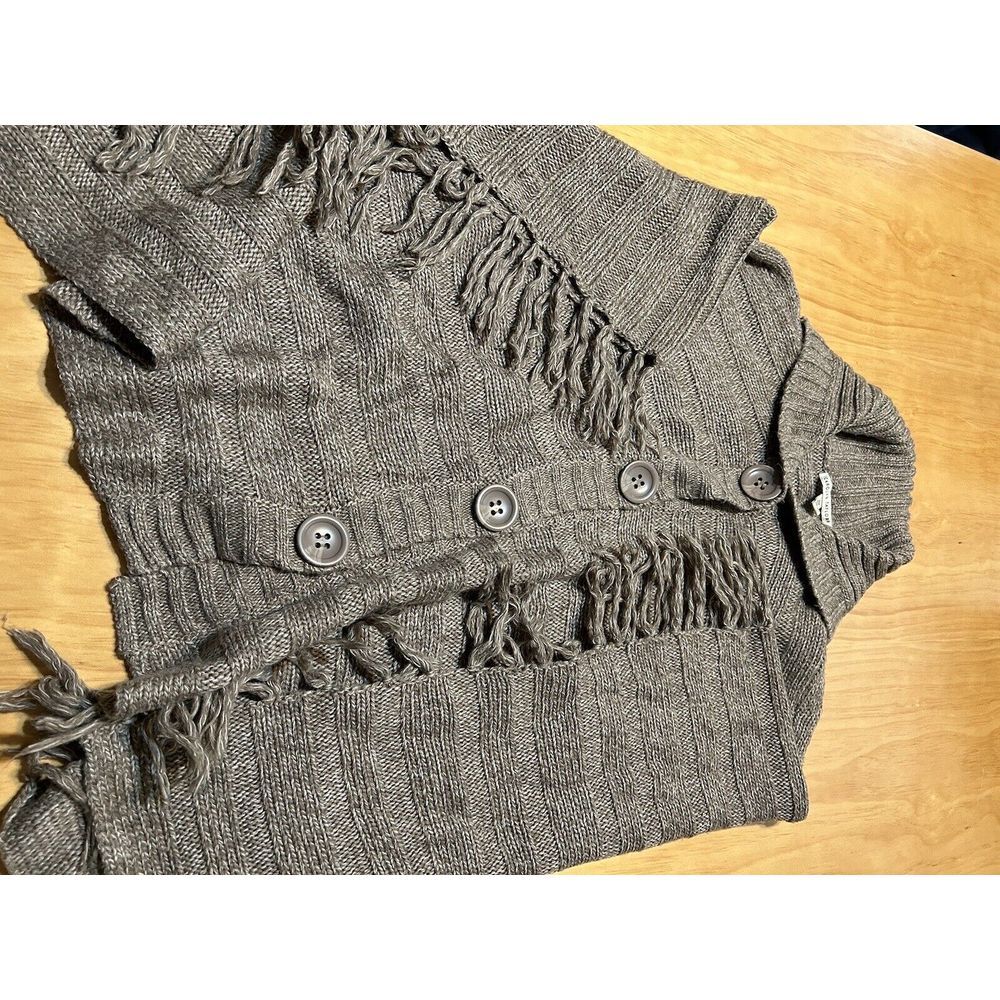 Carolyn Taylor Fringed Wrap Knit Sweater Shawl/Cape Brown OSF